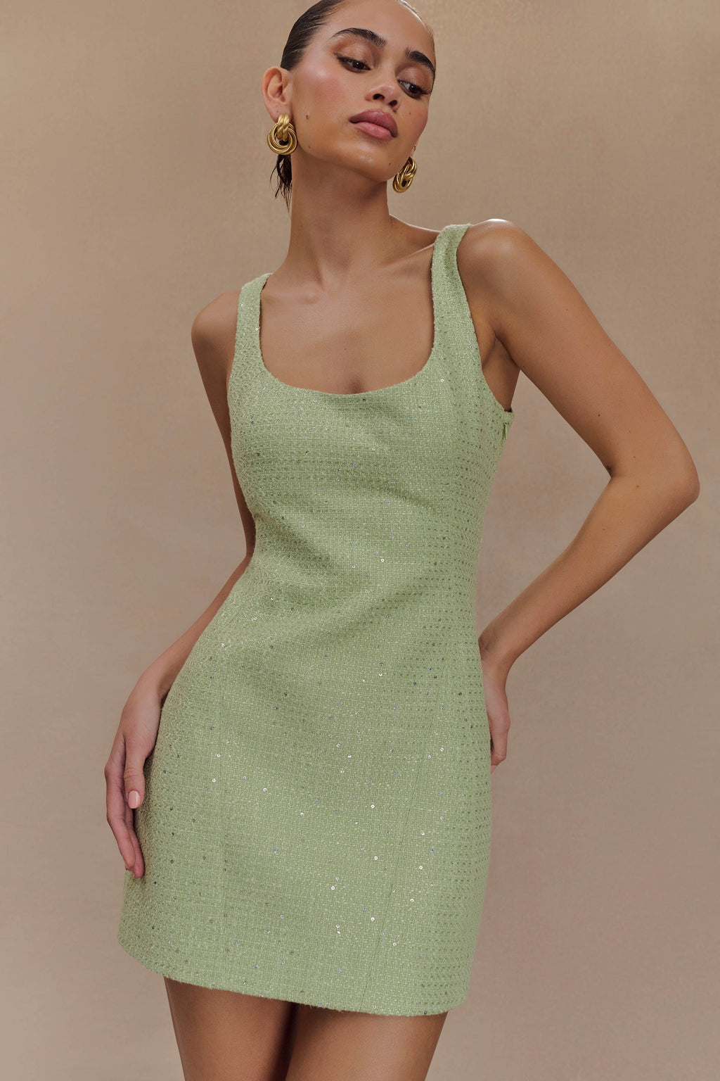 Caitlyn - Pastel Green Elegant Mini Dress