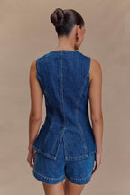 Carla - Dark Blue Button Up Top