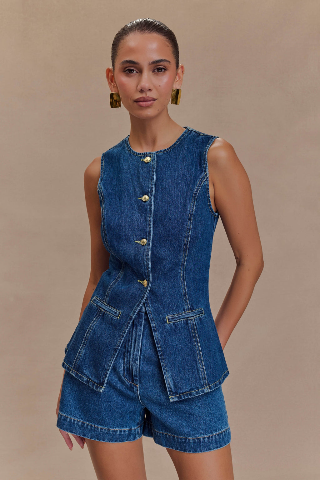 Carla - Dark Blue Button Up Top