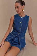 Carla - Dark Blue Button Up Top