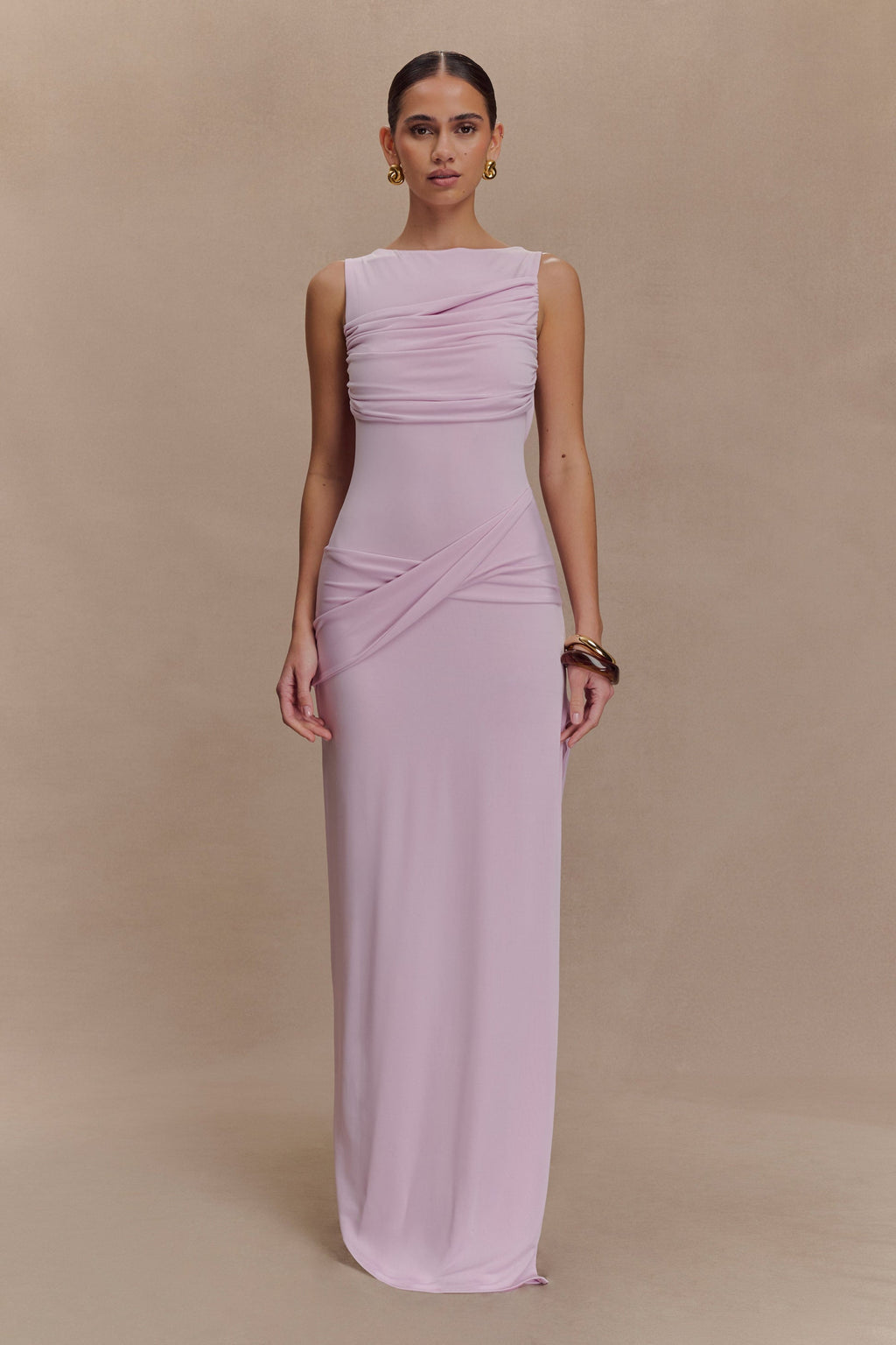 Cassandra - Baby Pink Drape Maxi Dress