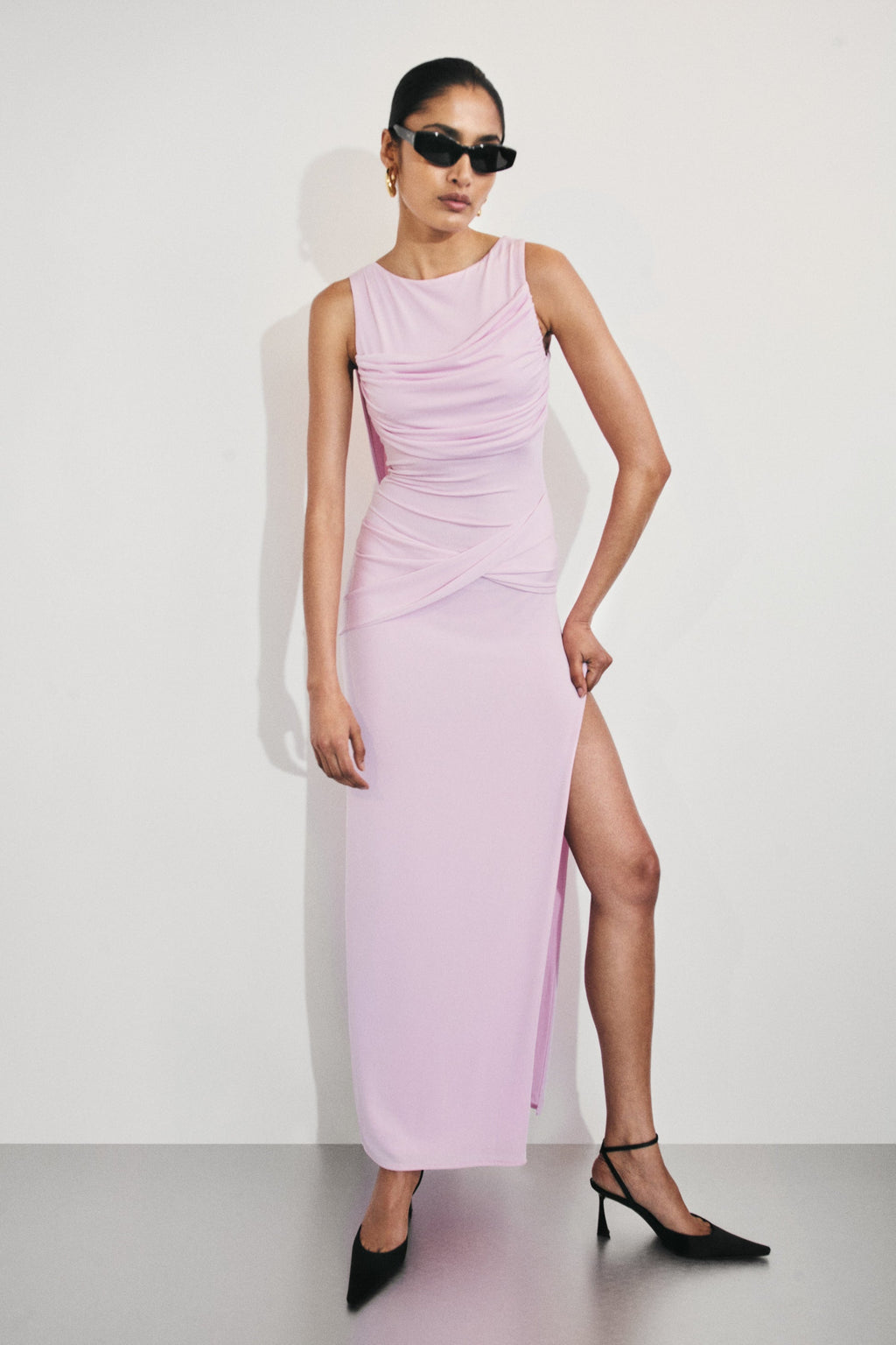 Cassandra - Baby Pink Drape Maxi Dress