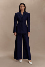 Carmen - Navy Pinstripe Pleated Set Women