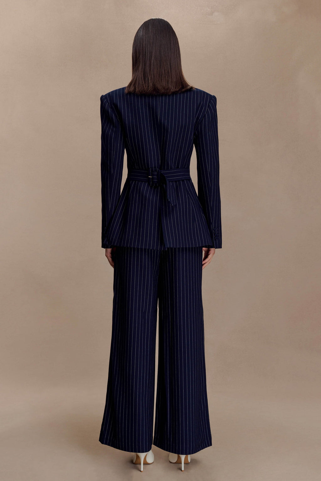 Carmen - Navy Pinstripe Pleated Set Women