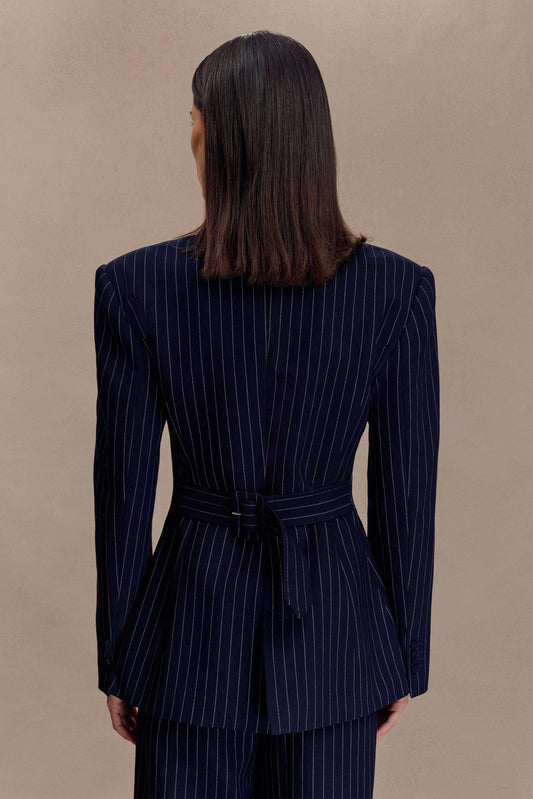 Carmen - Navy Pinstripe Pleated Set Women
