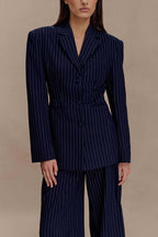 Carmen - Navy Pinstripe Pleated Set Women