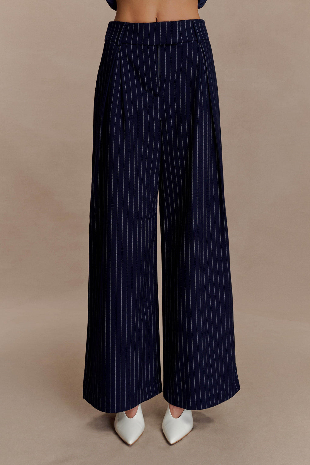 Carmen - Navy Pinstripe Pleated Set Women