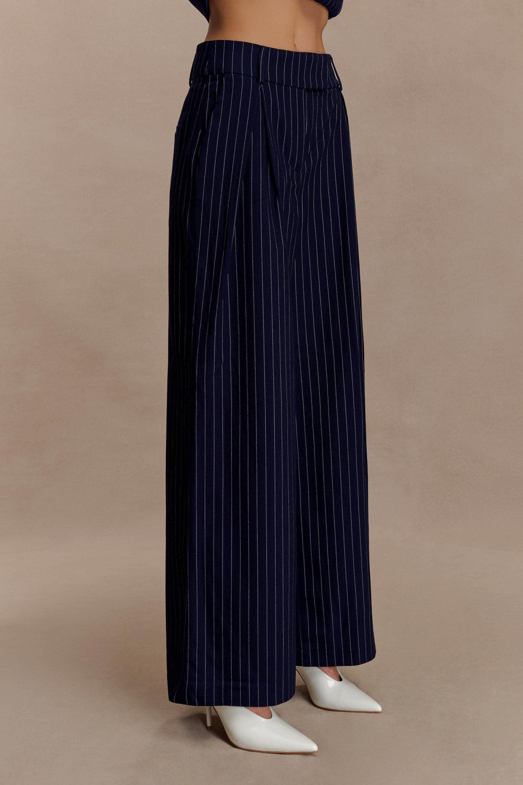 Carmen - Navy Pinstripe Pleated Set Women