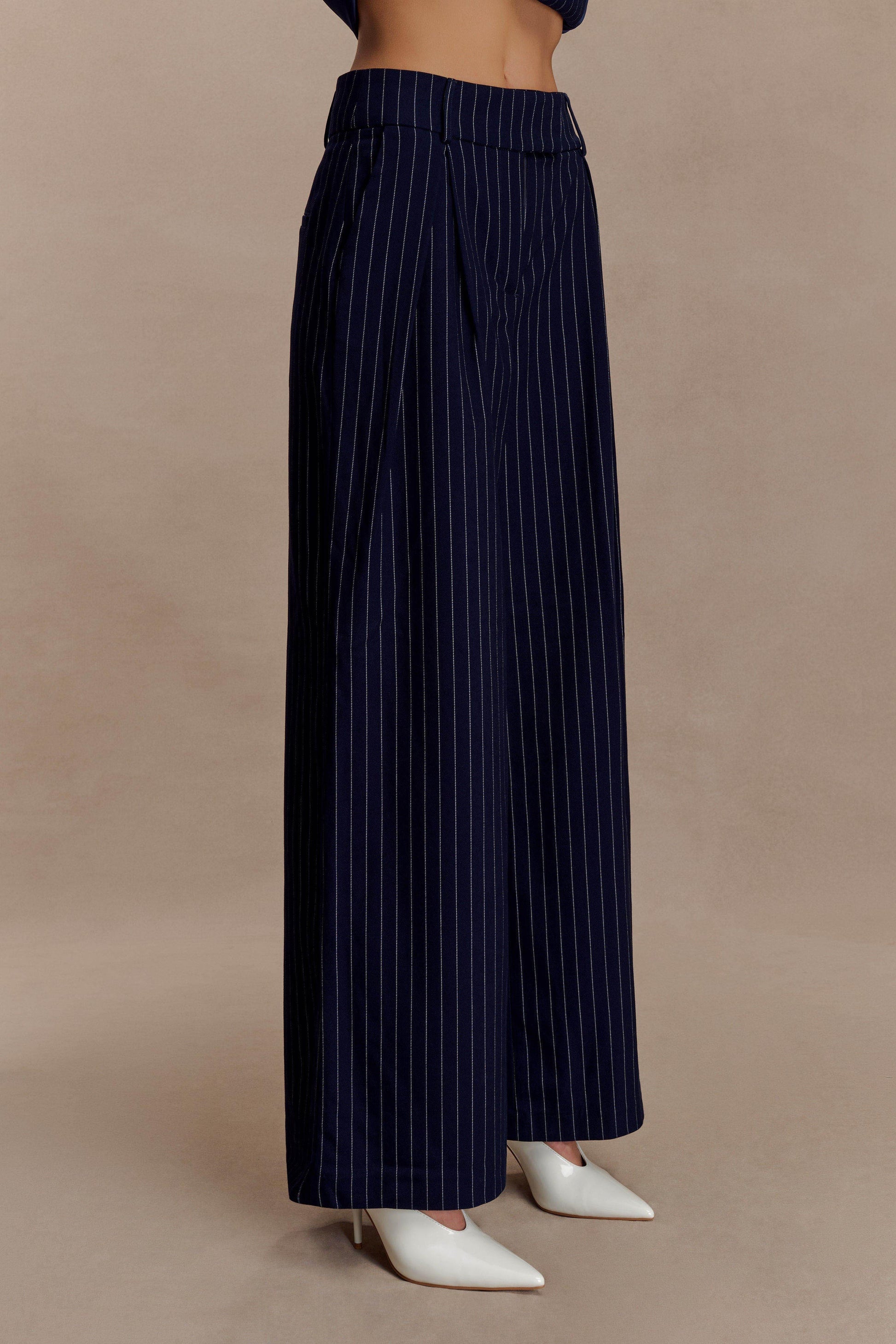 Carmen - Navy Pinstripe Pleated Set Women
