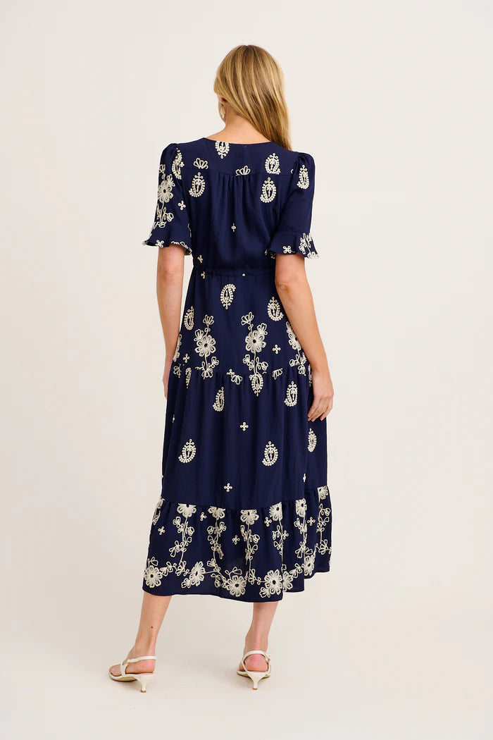 Alice - Jaliyah Navy Maxi Dress White Embroidery