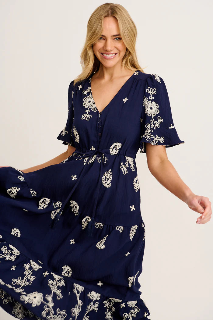 Alice - Jaliyah Navy Maxi Dress White Embroidery