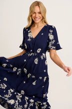 Alice - Jaliyah Navy Maxi Dress White Embroidery