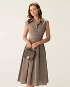 Angelica - Brown Plaid A Line Midi Dress