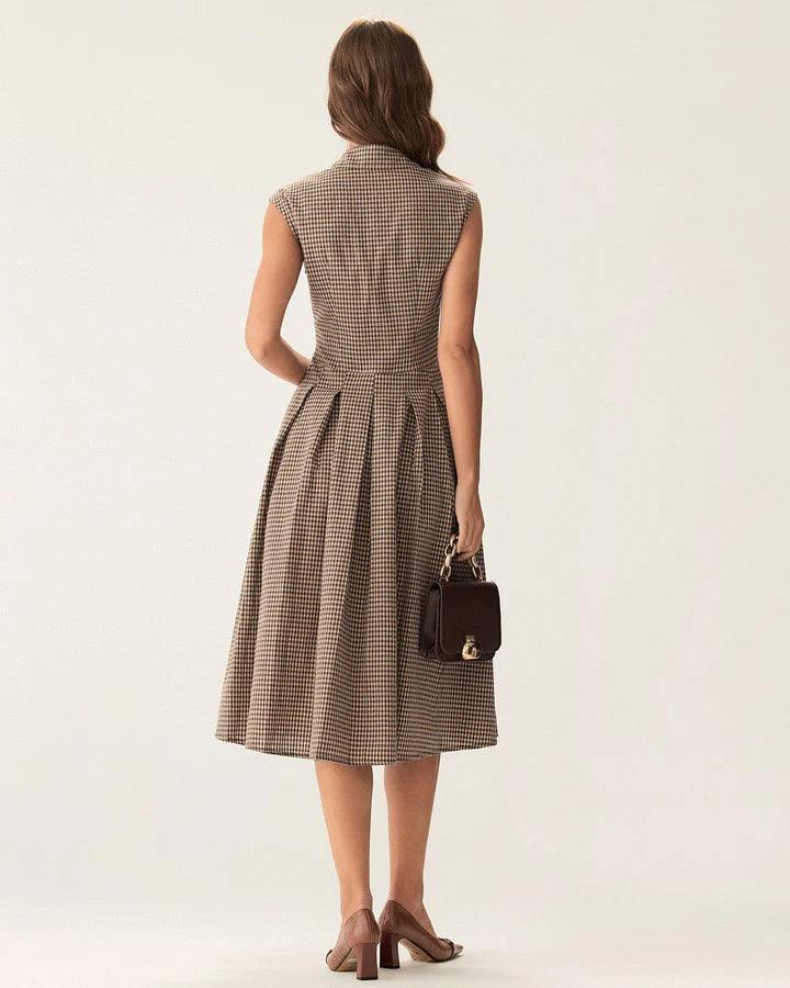 Angelica - Brown Plaid A Line Midi Dress