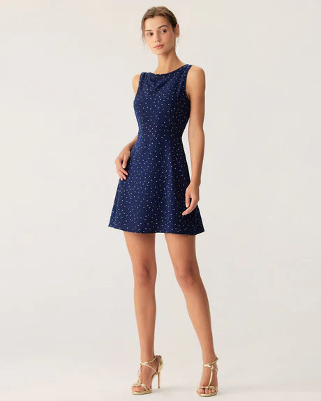 Alice - Polka Dot Cutout Round Neck Midi Dress