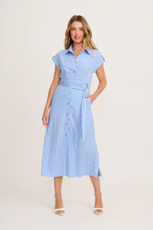 Ainslee - Blue Stripe Midi Shirt Dress Women