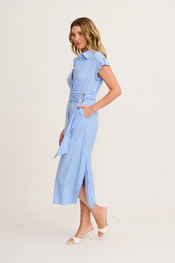 Ainslee - Blue Stripe Midi Shirt Dress Women