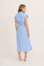 Ainslee - Blue Stripe Midi Shirt Dress Women