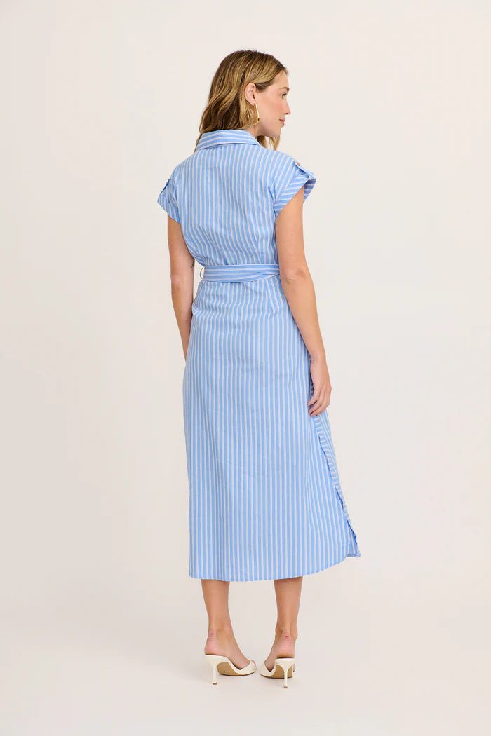 Ainslee - Blue Stripe Midi Shirt Dress Women