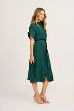 Ariella - Emerald Midi Shirt Dress Women Elegant