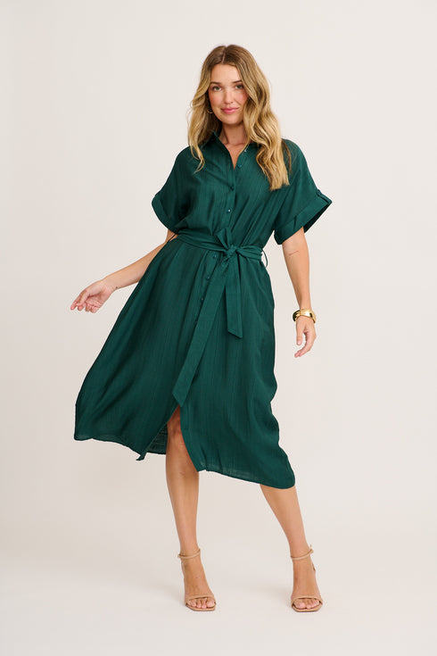 Adelaide - Sweet Talk Midi Shirt Dress in Emerald