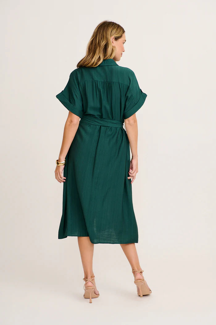 Ariella - Emerald Midi Shirt Dress Women Elegant