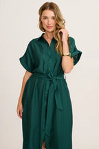 Ariella - Emerald Midi Shirt Dress Women Elegant