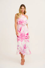 Regina - White Pink Floral Off Shoulder Maxi Dress