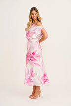 Regina - White Pink Floral Off Shoulder Maxi Dress