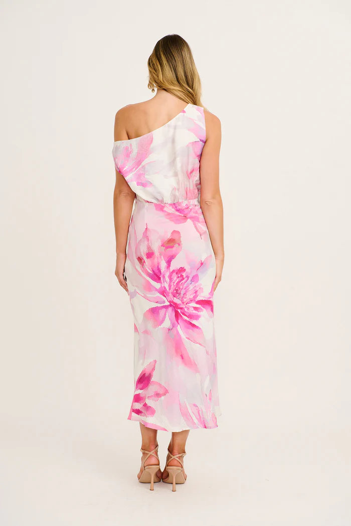 Regina - White Pink Floral Off Shoulder Maxi Dress