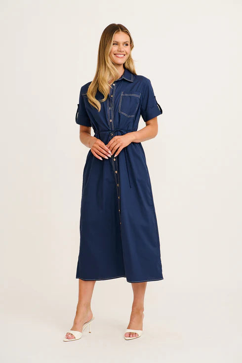Amory - Refined Navy Midi Shirt Dress Women