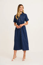 Amory - Refined Navy Midi Shirt Dress Women