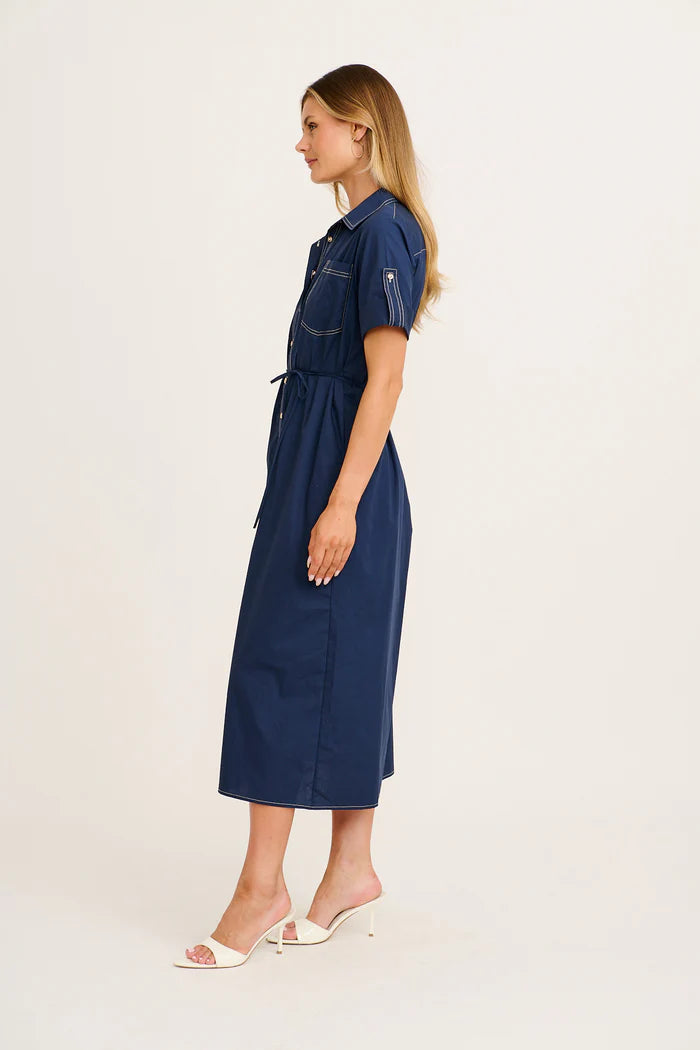 Amory - Refined Navy Midi Shirt Dress Women