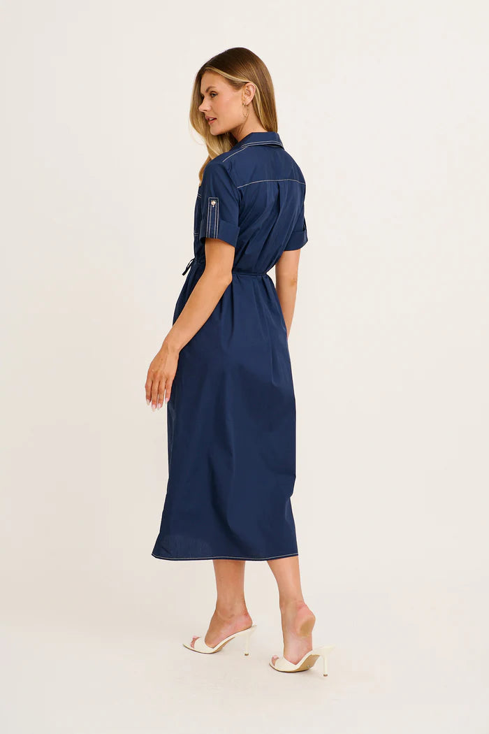 Amory - Refined Navy Midi Shirt Dress Women