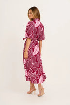 Arwen - Plum Pink Leaf Midi Shirt Dress