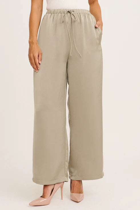 Ailsa - Stina Khaki Elegant Wide Leg Pants