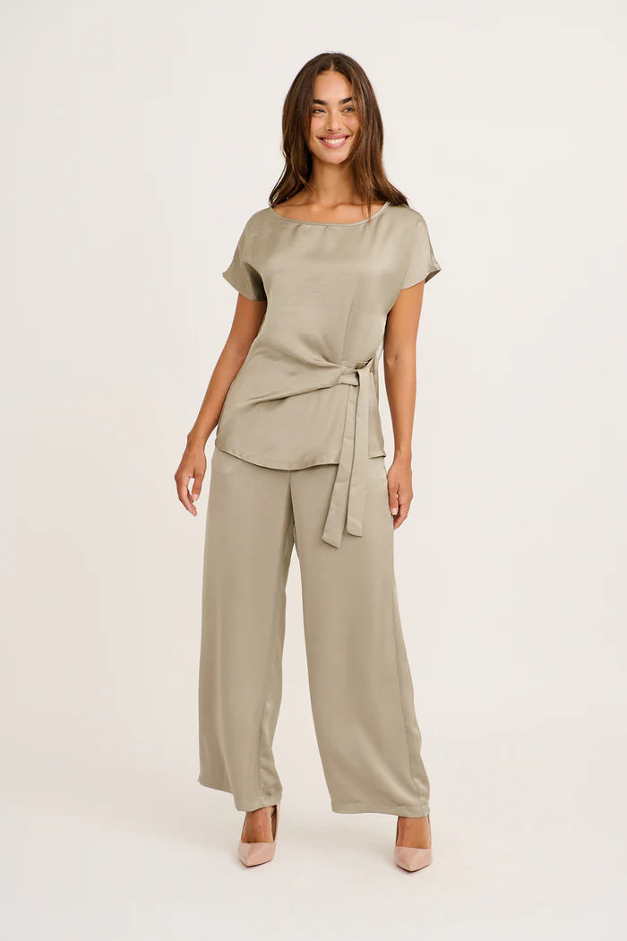 Ailsa - Stina Khaki Elegant Wide Leg Pants