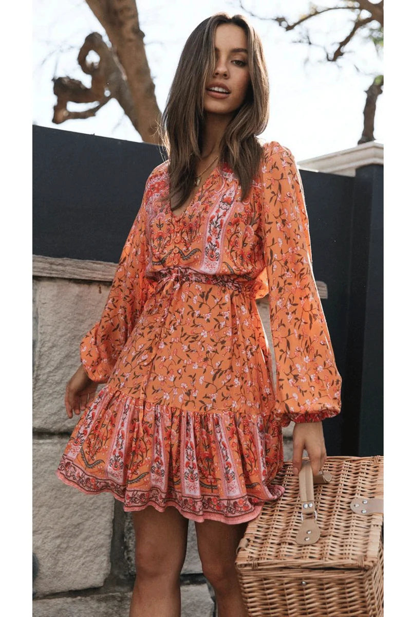 Emily - Orange Saffron Vacation Mini Dress