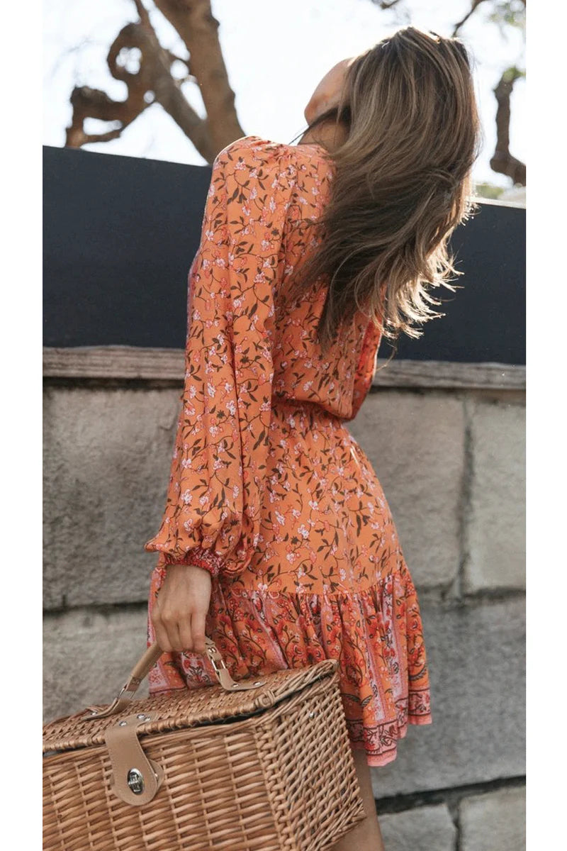 Emily - Orange Saffron Vacation Mini Dress