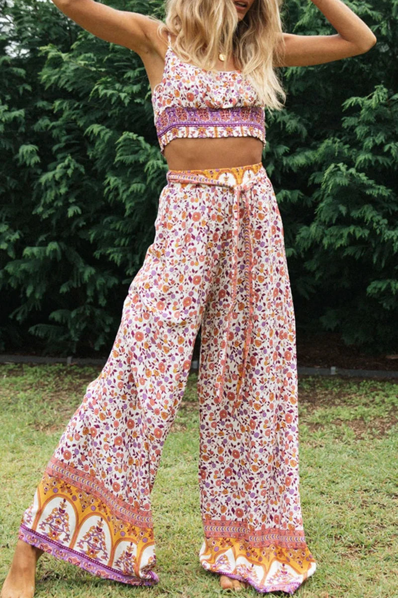 Lucy - Pink Floral Two Piece Pants Set