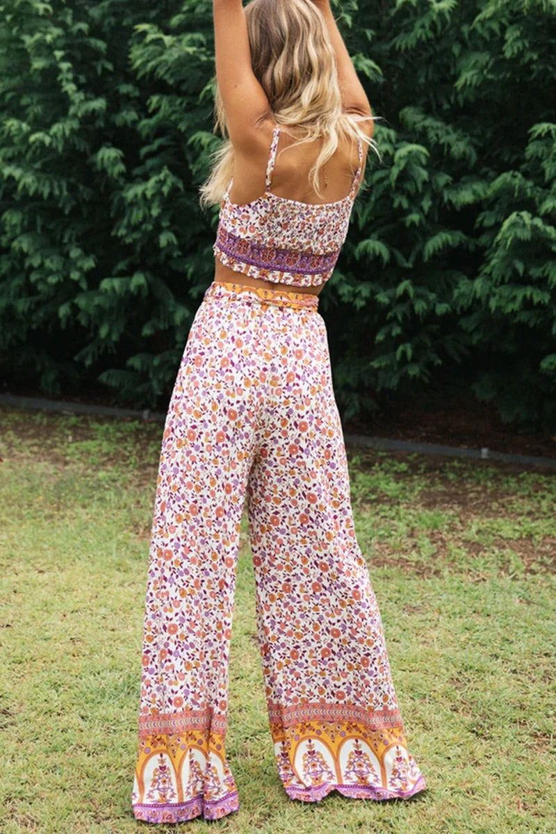 Lucy - Pink Floral Two Piece Pants Set