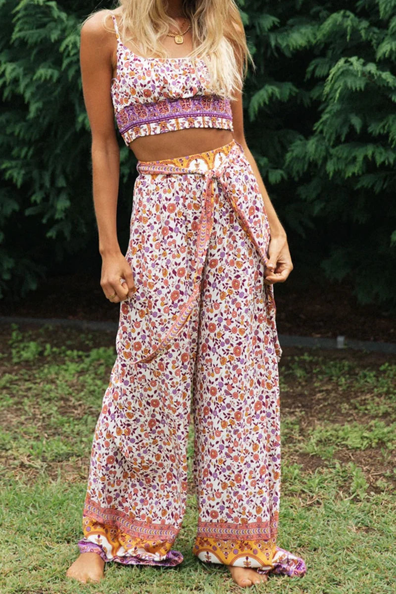 Lucy - Pink Floral Two Piece Pants Set