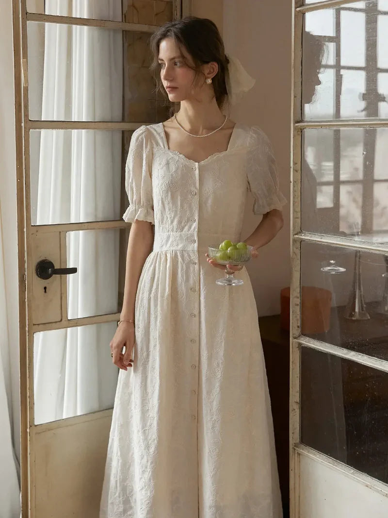 Astrid - Sweetheart Neck Puff Sleeves Dress