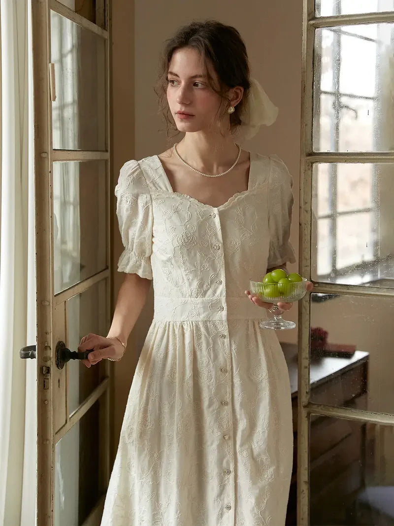 Astrid - Sweetheart Neck Puff Sleeves Dress