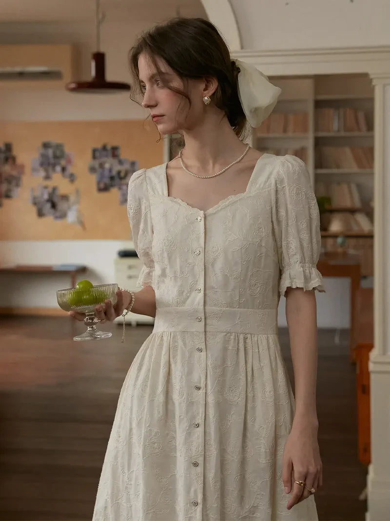 Astrid - Sweetheart Neck Puff Sleeves Dress