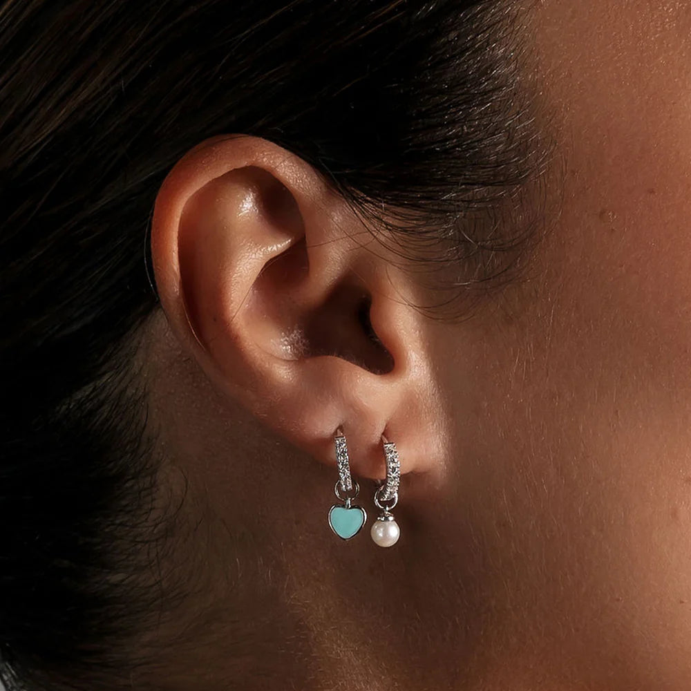 Aliza - Cubic Zirconia Enamel Heart Drop Earrings Silver
