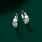 Alison - Pearl Cubic Zirconia Scattered Huggie Earrings Silver