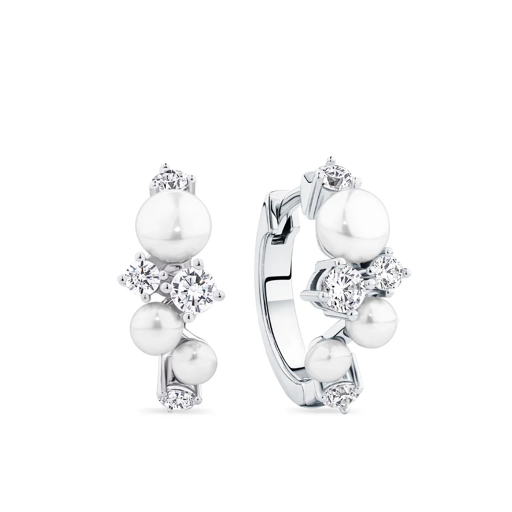 Alison - Pearl Cubic Zirconia Scattered Huggie Earrings Silver