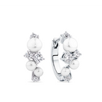 Alison - Pearl Cubic Zirconia Scattered Huggie Earrings Silver