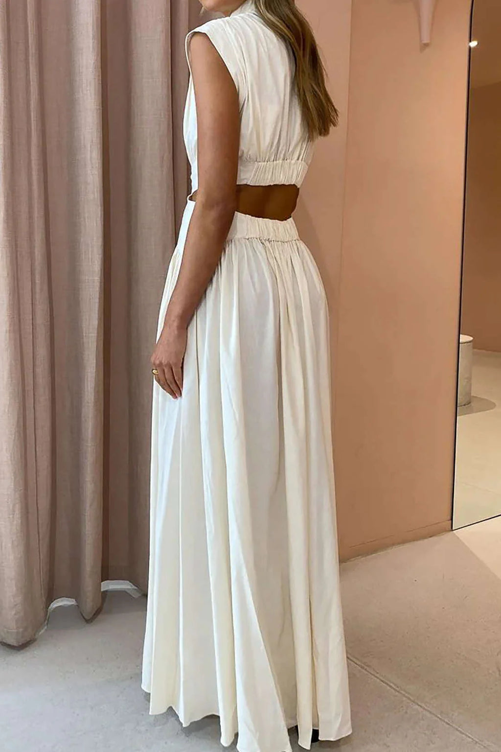 Adeline - Mock Neck Cut Out Ruched Maxi Dress Women